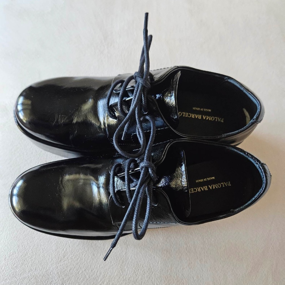 Paloma Barcelo Black Leather Sculptural Platform Oxfords - Picture 3 of 4
